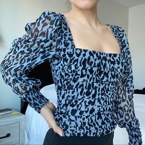 ZARA Long Sleeve Animal Print Blouse size Small